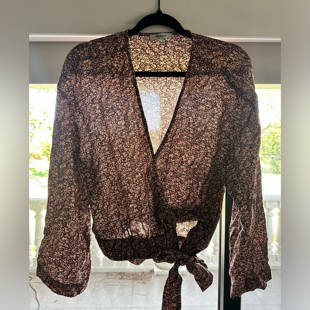 Madewell Floral Sheer Wrap Blouse